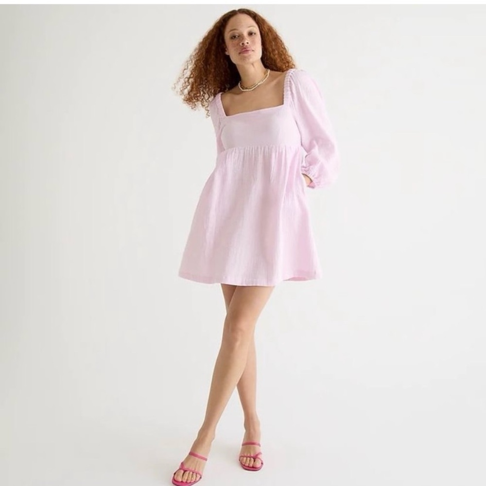 J. Crew Pink Puff Sleeve A-Line Dress